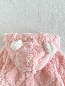 SHEIN Vintaside Kids 女嬰幼兒粉色 3D 兔耳朵毛絨夾克外套，長袖連帽加厚保暖，適合生日、冬季、萬聖節、聖誕節，舒適毛茸茸 - 粉色 - 查看 8