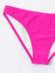 Swim Basics 女士纯色简约日常泳裤夏季 - 玫紅色 - 查看 5