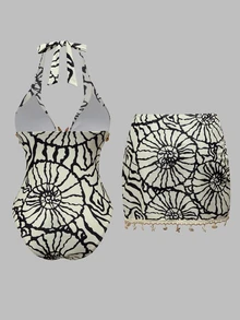 Swim Oasis 26SS Spring/Summer Vacation Beach High-End Elegant Starfish & Shell White Matching Skirt One-Piece Swimsuit 2 Pieces Set - Multicolor - View 3