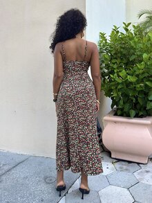 Alexandranx 女士印花蕾丝拼接吊带连衣裙 - 黑色 - 查看 2