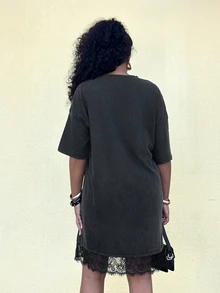 Alexandranx 女士夏季休闲水洗蕾丝拼接迷你连衣裙 - 黑色 - 查看 2