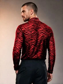 ZURIURI تي شيرت رجالي كاجوال نصف شفاف بأكمام طويلة - الأحمر - مشاهدة 2