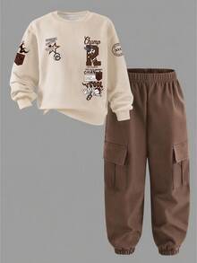 Boys Toddler Long Sleeve Sweatshirt And Cuffed Cargo Pants Set - Multicolor - View 2