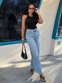 Alexandranx Women's Regular Waist Loose Straight Leg Casual Jeans Y2k - Light Wash - View 3