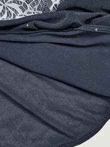SHEIN MOD Jaket Wanita Regular dengan Detail Renda Kontras, Resleting, dan Tudung - Dark Grey - View 7