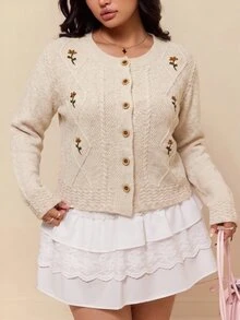 CovetEZ 大尺碼女款米色休閒 90 年代仙女風百搭日常開襟衫 約會之夜 辦公正式 秋季 - 杏色 - 查看 8