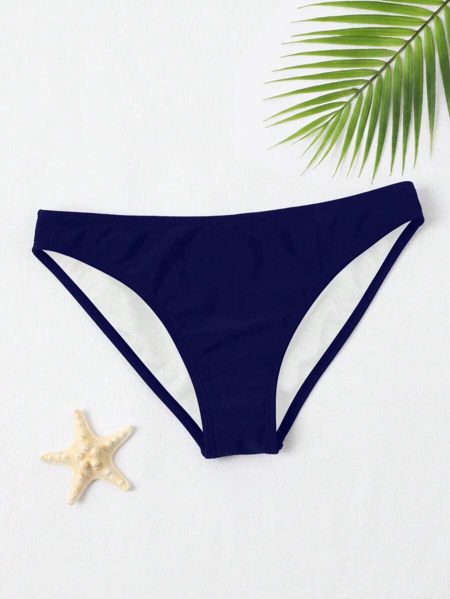 SHEIN Swim 女士纯色比基尼泳裤,简约沙滩度假风 - 藏蓝色 - 查看 1