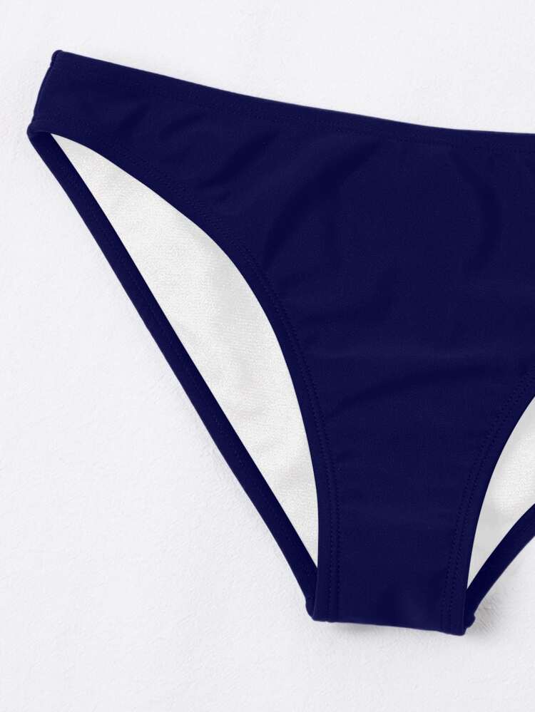 Swim Vcay Women's Solid Color Bikini Bottom, Simple Beach Vacation Style - Navy Blue - View 5