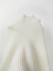 SHEIN فستان نسائي محبوك أنيق بلون موحد وأكمام طويلة مع سحاب نصف فتحة ضيق - كريم - مشاهدة 6