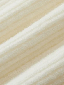 SHEIN فستان نسائي محبوك أنيق بلون موحد وأكمام طويلة مع سحاب نصف فتحة ضيق - كريم - مشاهدة 3