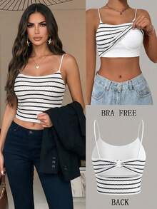 Allurite Women's Black And White Back Metal Buckle Strap Padded Camisole Beach Night Out Summer Sexy - Black and White - View 4