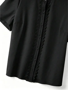 GlowEve CURVE Plus Size Elegant Pearl Embellished Blouse, Summer - Black - View 5