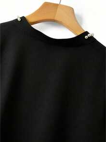 GlowEve CURVE Plus Size Elegant Pearl Embellished Blouse, Summer - Black - View 4