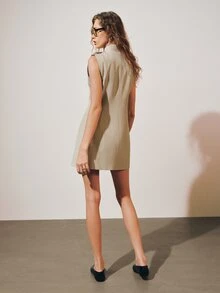 MOTF PREMIUM CASUAL BUTTON-FRONT FITTED SHORT DRESS - Apricot - View 9