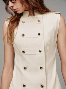 MOTF PREMIUM CASUAL BUTTON-FRONT FITTED SHORT DRESS - Apricot - View 2