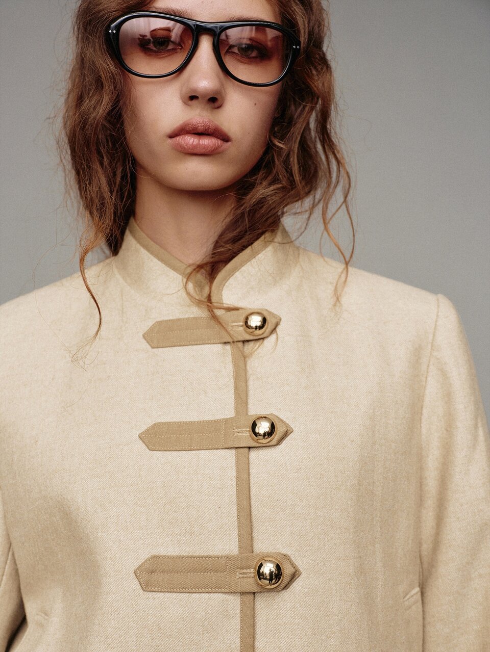 MOTF CASUAL NAPOLEON MILITARY STYLE COLORBLOCK WOOL BUTTON-UP CROPPED OVERCOAT
