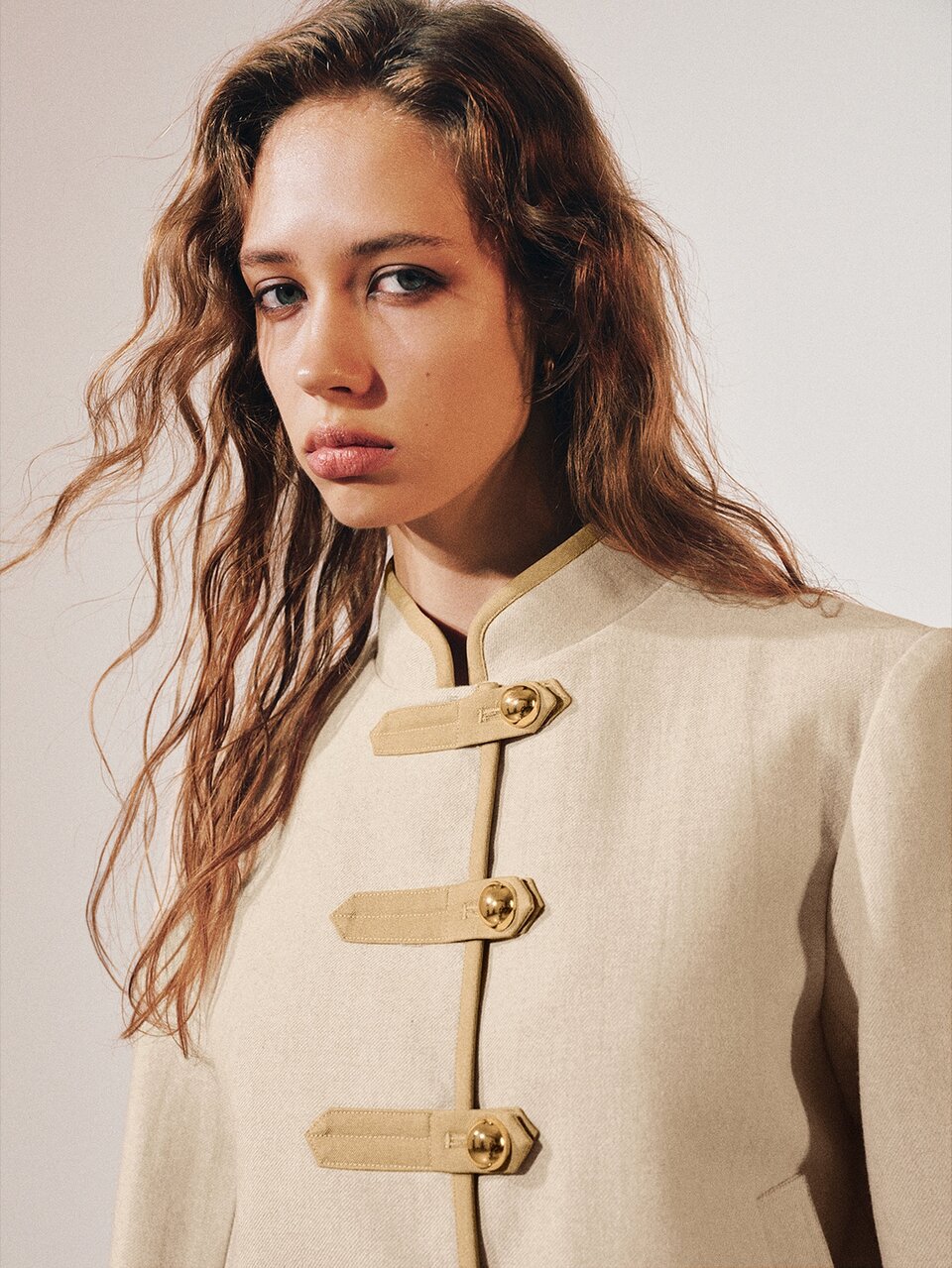 MOTF CASUAL NAPOLEON MILITARY STYLE COLORBLOCK WOOL BUTTON-UP CROPPED OVERCOAT