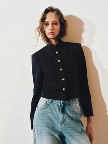 MOTF PREMIUM SINGLE-BREASTED STAND COLLAR JACKET - Navy Blue - View 7