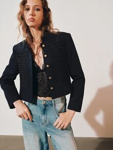 MOTF PREMIUM SINGLE-BREASTED STAND COLLAR JACKET - Navy Blue - View 6