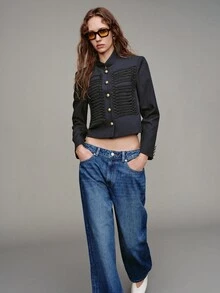 MOTF PREMIUM SINGLE-BREASTED STAND COLLAR JACKET - Navy Blue - View 4