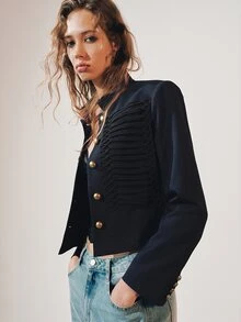 MOTF PREMIUM SINGLE-BREASTED STAND COLLAR JACKET - Navy Blue - View 2