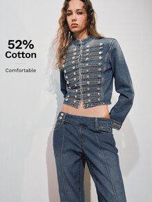 MOTF PREMIUM WOMEN'S WASHED DENIM JACKET WITH BUTTON DECOR - Blue - View 7