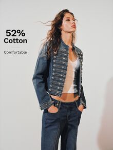 MOTF PREMIUM WOMEN'S WASHED DENIM JACKET WITH BUTTON DECOR - Blue - View 5