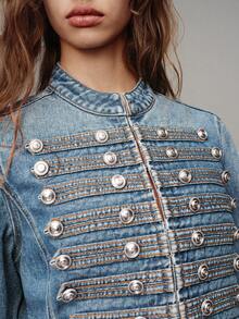 MOTF PREMIUM WOMEN'S WASHED DENIM JACKET WITH BUTTON DECOR - Blue - View 3