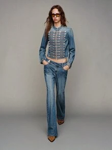 MOTF PREMIUM WOMEN'S WASHED DENIM JACKET WITH BUTTON DECOR - Blue - View 4