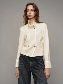 MOTF PREMIUM Minimalistische Kurzjacke mit Stehkragen und Doppelreiher - Aprikosenfarben - Übersicht 4