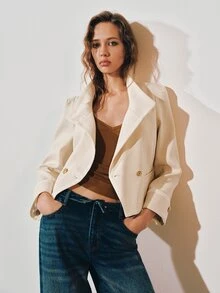 MOTF PREMIUM Minimalistische Kurzjacke mit Stehkragen und Doppelreiher - Aprikosenfarben - Übersicht 8
