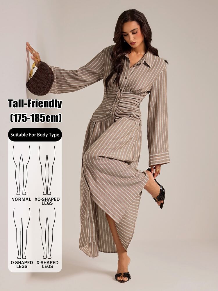 SHEIN Tall Tall Women's Brown Striped Flared A-Line Extra-Long Trousers - Brown - View 10