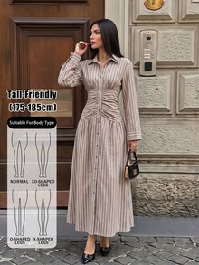 SHEIN Tall 高個女性棕色條紋喇叭 A 字超長長褲 - 棕色 - 查看 4
