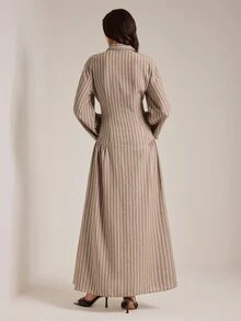 SHEIN Tall 高個女性棕色條紋喇叭 A 字超長長褲 - 棕色 - 查看 2
