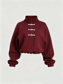 Sweetra Y2K Casual Versatile Chinese Style Frog Button College Style Streetwear Jacket - Burgundy - View 1
