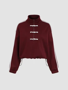 Sweetra Y2K Casual Versatile Chinese Style Frog Button College Style Streetwear Jacket - Burgundy - View 7