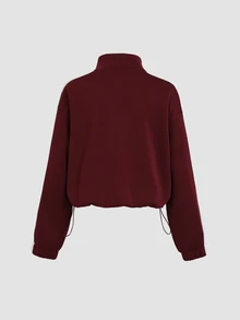 Sweetra Y2K Casual Versatile Chinese Style Frog Button College Style Streetwear Jacket - Burgundy - View 2
