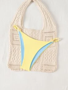 SHEIN Swim Women's Pale Yellow Bikini Bottom,Adjustable Triangle Beaded Swimwear, Beach Casual Summer Vacation Holiday Swimwear - Light Yellow - View 3