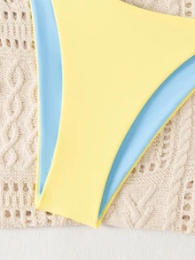 SHEIN Swim Women's Pale Yellow Bikini Bottom,Adjustable Triangle Beaded Swimwear, Beach Casual Summer Vacation Holiday Swimwear - Light Yellow - View 4
