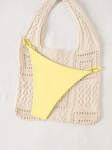 SHEIN Swim Women's Pale Yellow Bikini Bottom,Adjustable Triangle Beaded Swimwear, Beach Casual Summer Vacation Holiday Swimwear - Light Yellow - View 5
