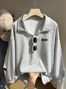 Comfortcana Plus Size Women's Denim Casual Versatile Everyday Sweatshirt - Light Grey - View 5