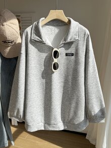 Comfortcana Plus Size Women's Denim Casual Versatile Everyday Sweatshirt - Light Grey - View 4