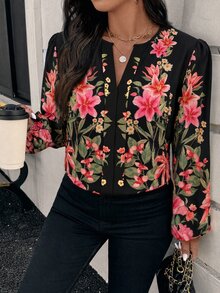 Travachic Plus Size Casual Minimalist Floral Pattern Shirt Suitable For All Seasons - Multicolor - View 8