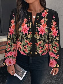 Travachic Plus Size Casual Minimalist Floral Pattern Shirt Suitable For All Seasons - Multicolor - View 6