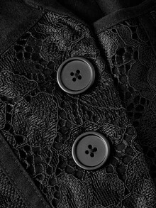 SHEIN MOD Women's Elegant Commute Corporate Party Lace Patchwork Blazer Skirt Suit Set Halloween Black Summer - Black - View 7