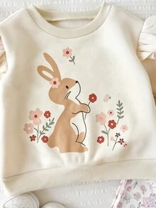 SHEIN 女嬰幼童女款卡通圖案針織柔軟圓領長袖修身套頭衛衣秋冬長褲兩件套可愛套裝 - 彩色 - 查看 2