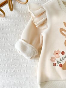 SHEIN 女嬰幼童女款卡通圖案針織柔軟圓領長袖修身套頭衛衣秋冬長褲兩件套可愛套裝 - 彩色 - 查看 5
