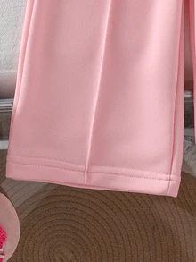 Genkimix Kids 秋冬女嬰刺繡立領拉鍊長袖運動衫套裝，簡約圖案可愛休閒舒適粉色親子款 - 粉色 - 查看 5