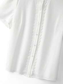 GlowEve CURVE Plus Size Women Solid Color Faux Pearl Decor Short Puff Sleeve Single-Breasted Elegant Blouse - White - View 4