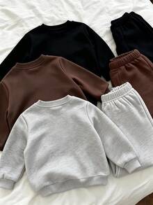6pcs Young Boys Letter Graphic Crewneck Sweatshirt & Joggers Set, Casual Multi-Pack Streetwear Sports Tracksuit Fall Clothes - Multicolor - View 3